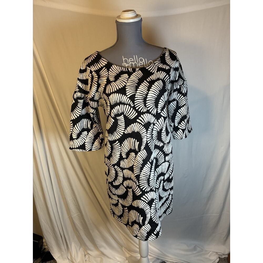 Anthropologie Maeve Windfall Retro White Black Mini Dress S Boho Puff Sleeve